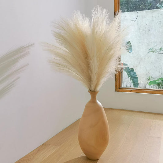 8pcs Faux Pampas Grass 38"/3.1FT Tall Fake Pampas Floral Large Artificial Natural Pompous Grass Plants for Floor Vase Filler Home Boho Decor - Beige
