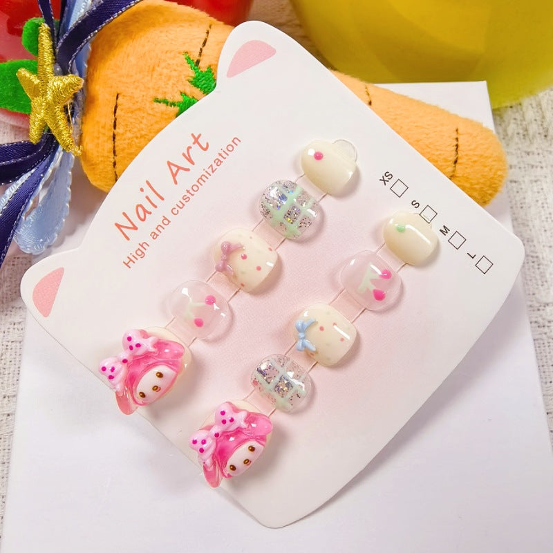 Melody Pink Cute Kids Press On Nails with Bow Glitter – Image 2