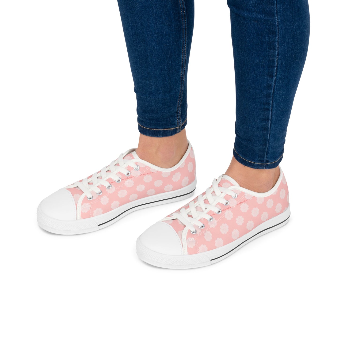 Pink Daisy Low Top Sneakers —  Floral Canvas Casual Shoes