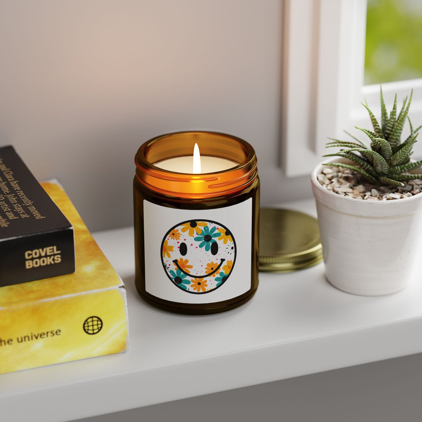 Floral Smiley Scented Candle — Coconut Apricot Wax (4oz & 9oz)