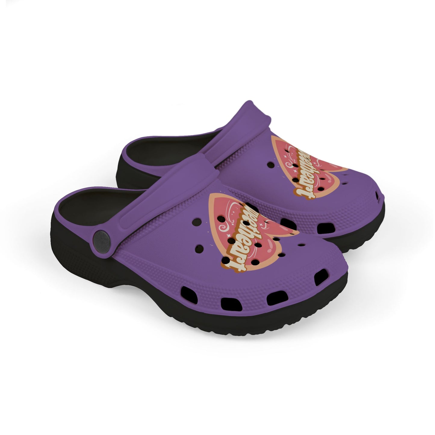 Kids Purple "Sweetheart" Foam Clogs — Cute Heart Graphic Slip-On Shoes