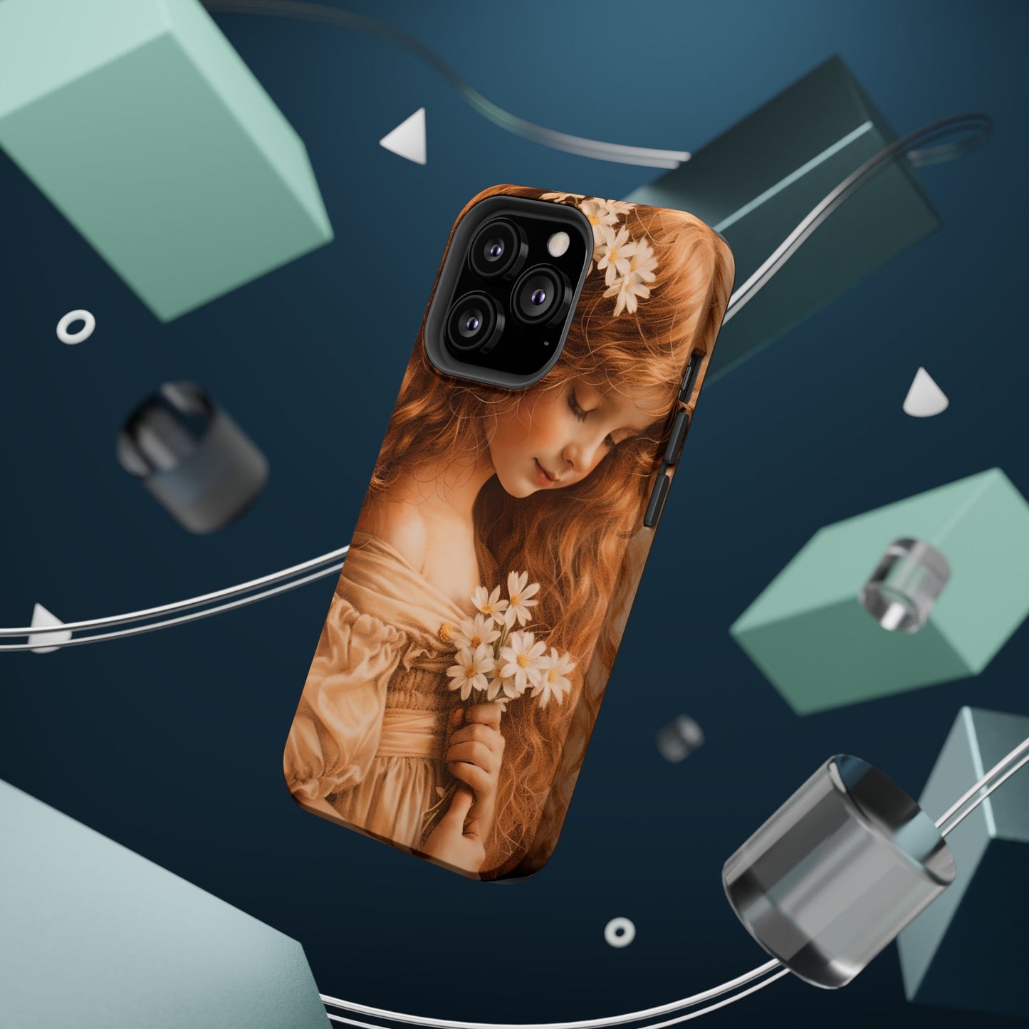 Vintage Floral Girl Magnetic Impact Phone Case — Protective iPhone Cover with Sepia Art