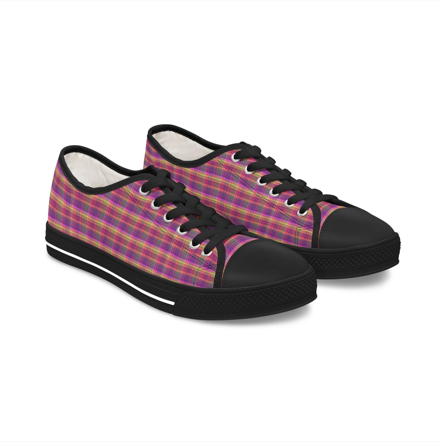 Plaid Low Top Sneakers — Women's Casual Canvas Shoes