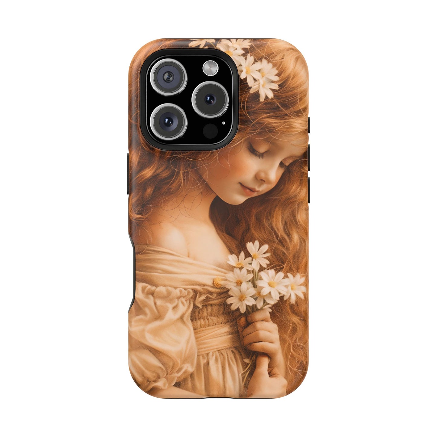 Vintage Floral Girl Magnetic Impact Phone Case — Protective iPhone Cover with Sepia Art