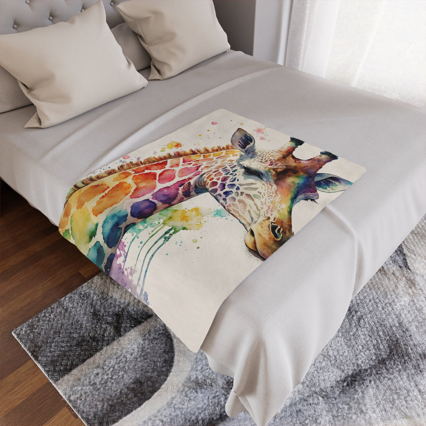 Watercolor Giraffe Minky Blanket — Soft Colorful Animal Throw for Kids & Nursery