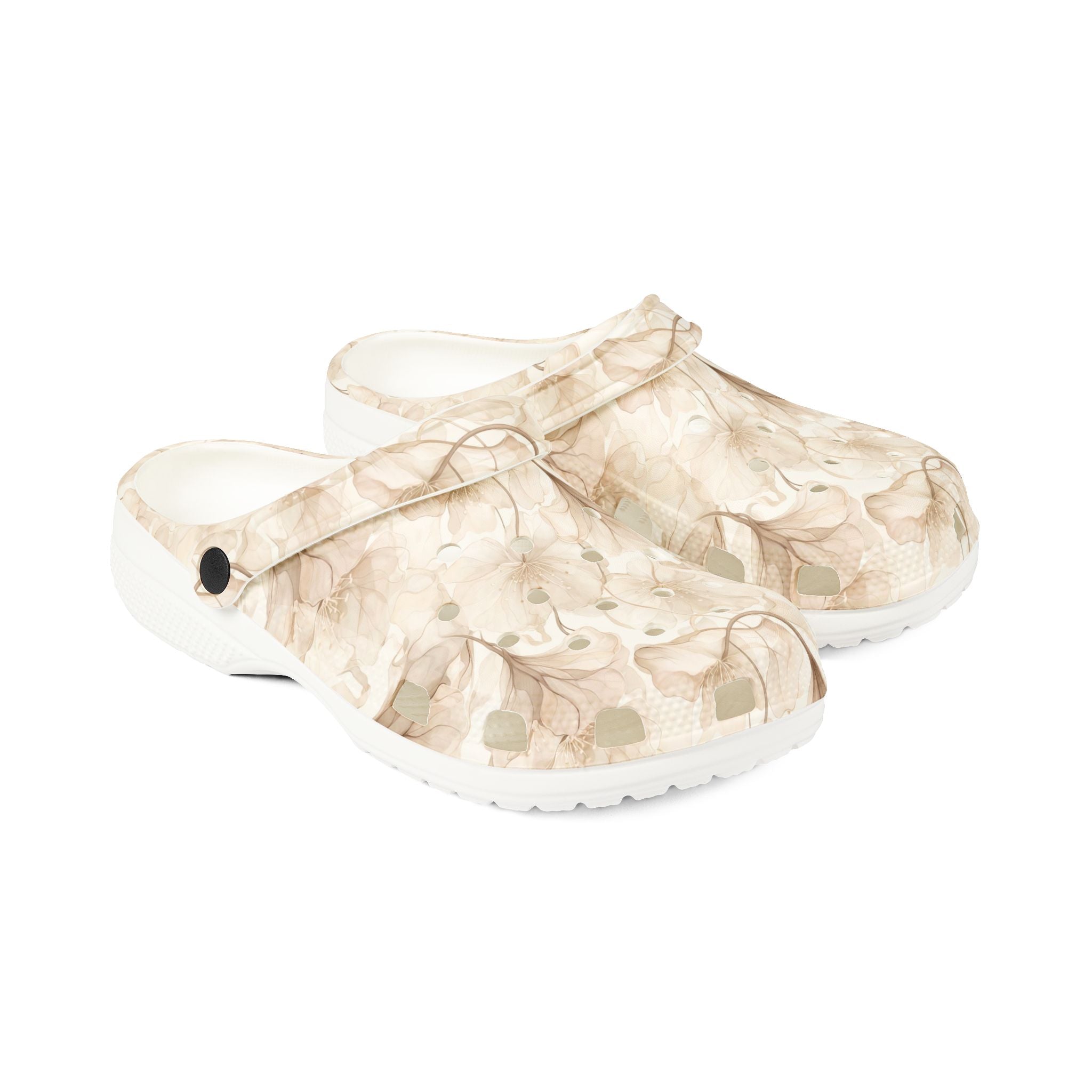 Beige Watercolor Floral Clogs — Lightweight EVA Foam Slip-On Shoes