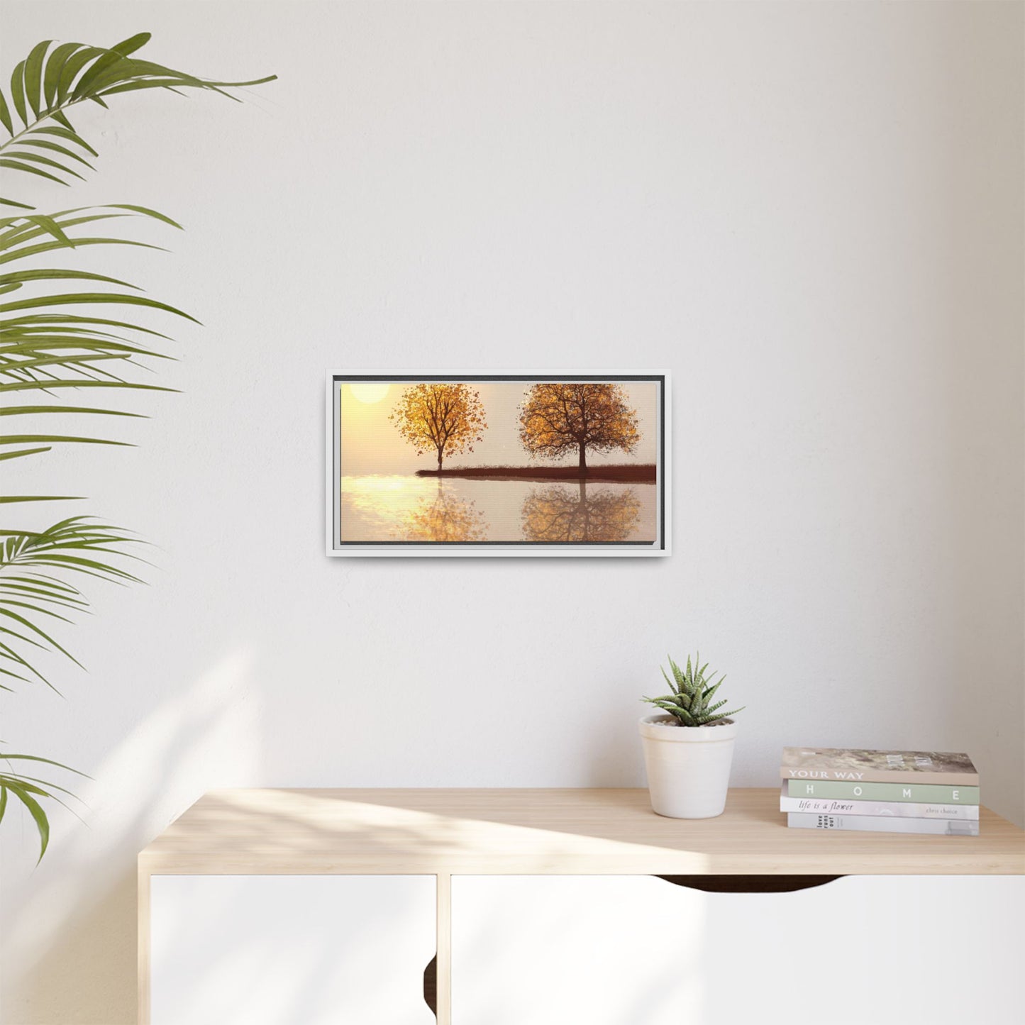 Framed Matte Canvas Wall Art — Golden Autumn Trees Reflection