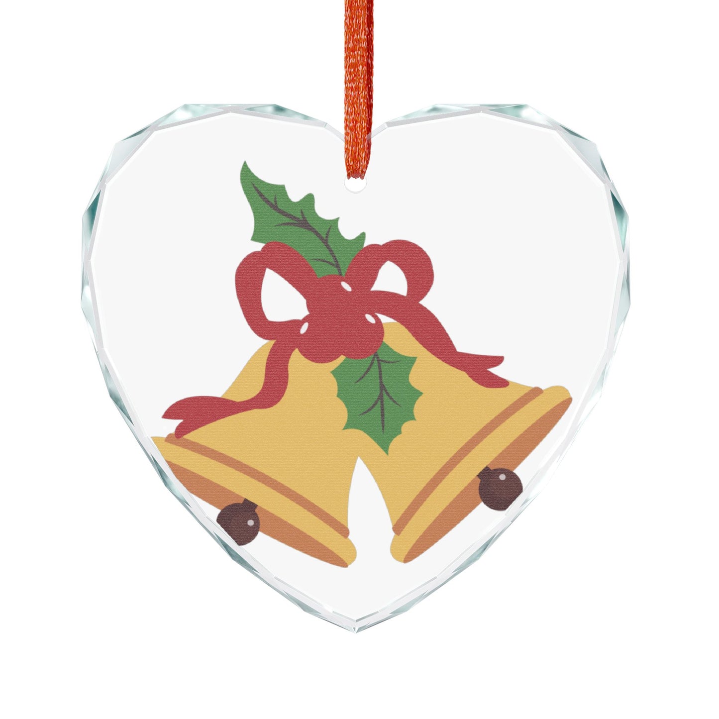 Heart Crystal Ornament – Festive Christmas Bells with Holly Holiday Decoration