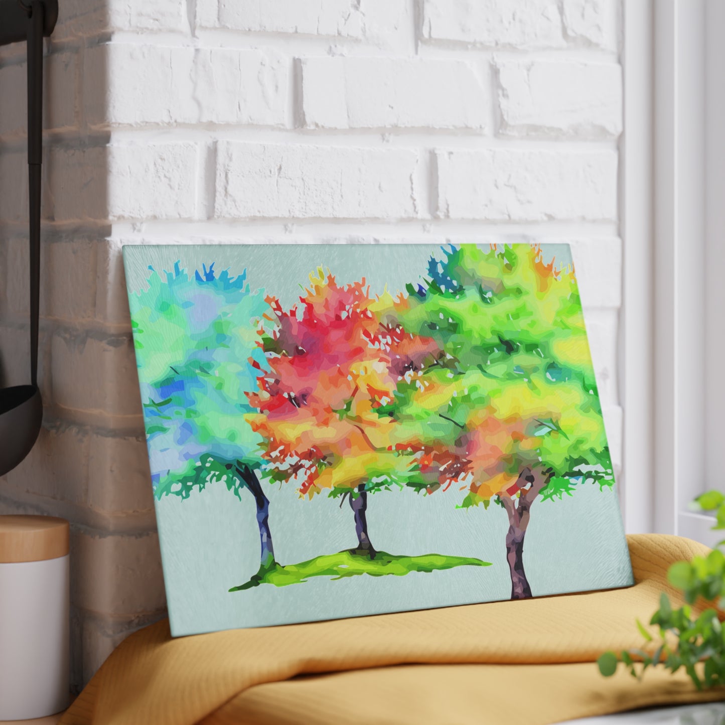 Glass Cutting Board — Colorful Watercolor Trees Kitchen Cutting Board