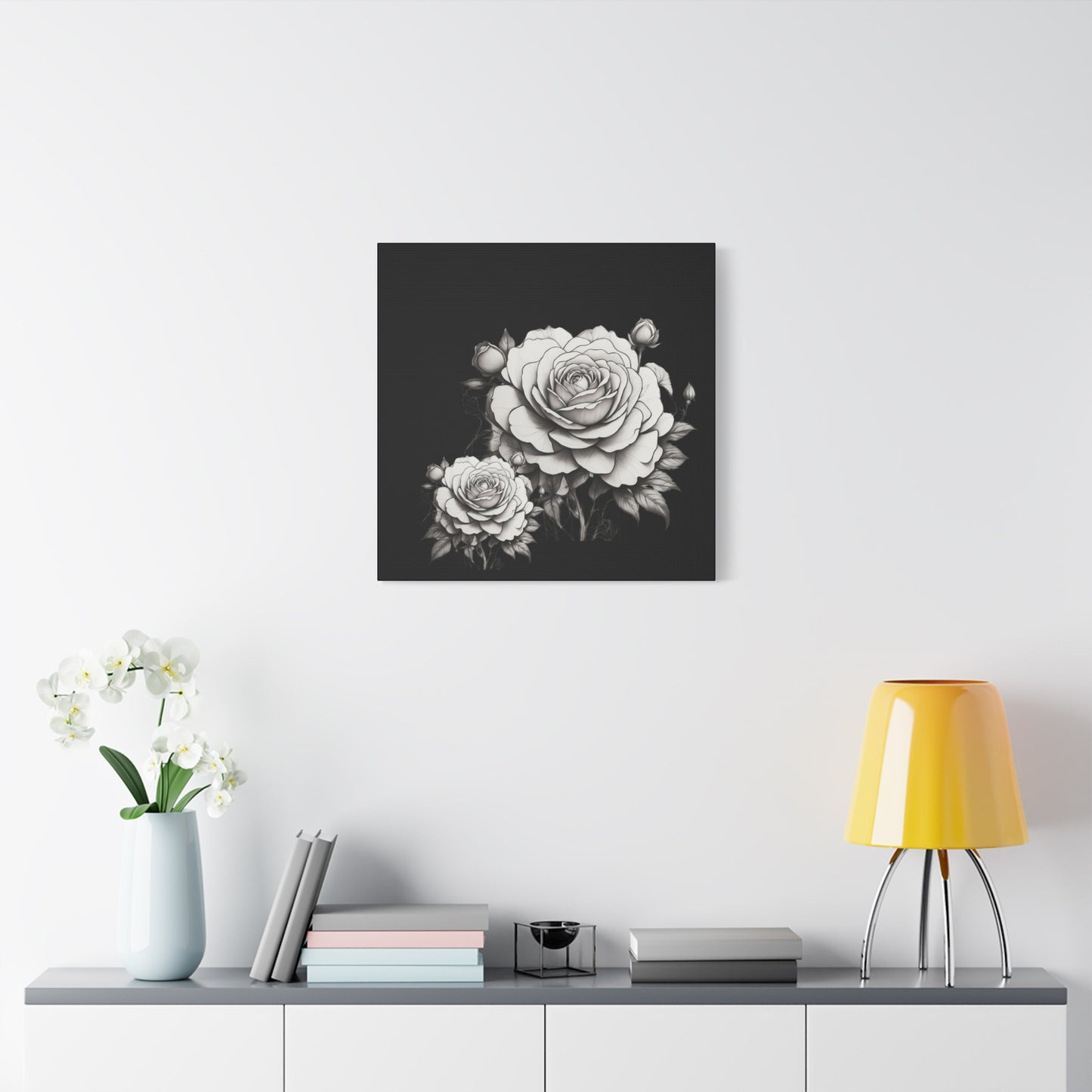 Monochrome Rose Canvas Print — Black & White Floral Wall Art