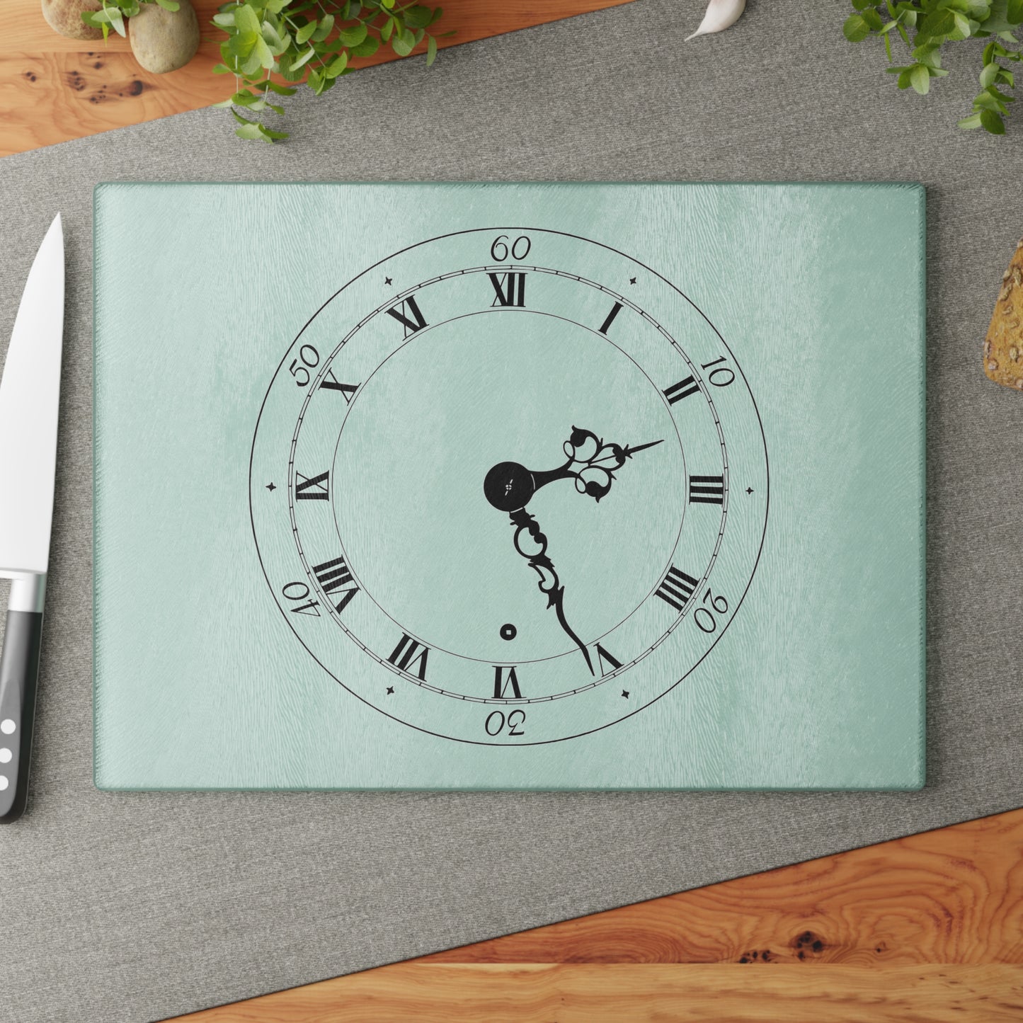 Elegant Clock Design Glass Cutting Board Unique Kitchen Decor