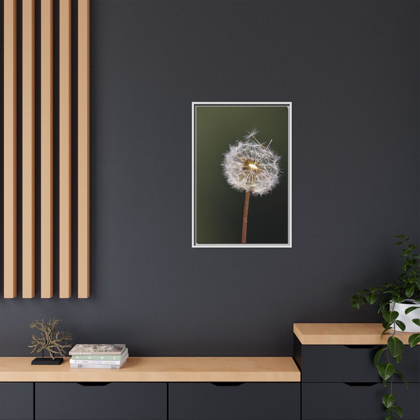 Framed Dandelion Canvas Print — Matte Botanical Wall Art