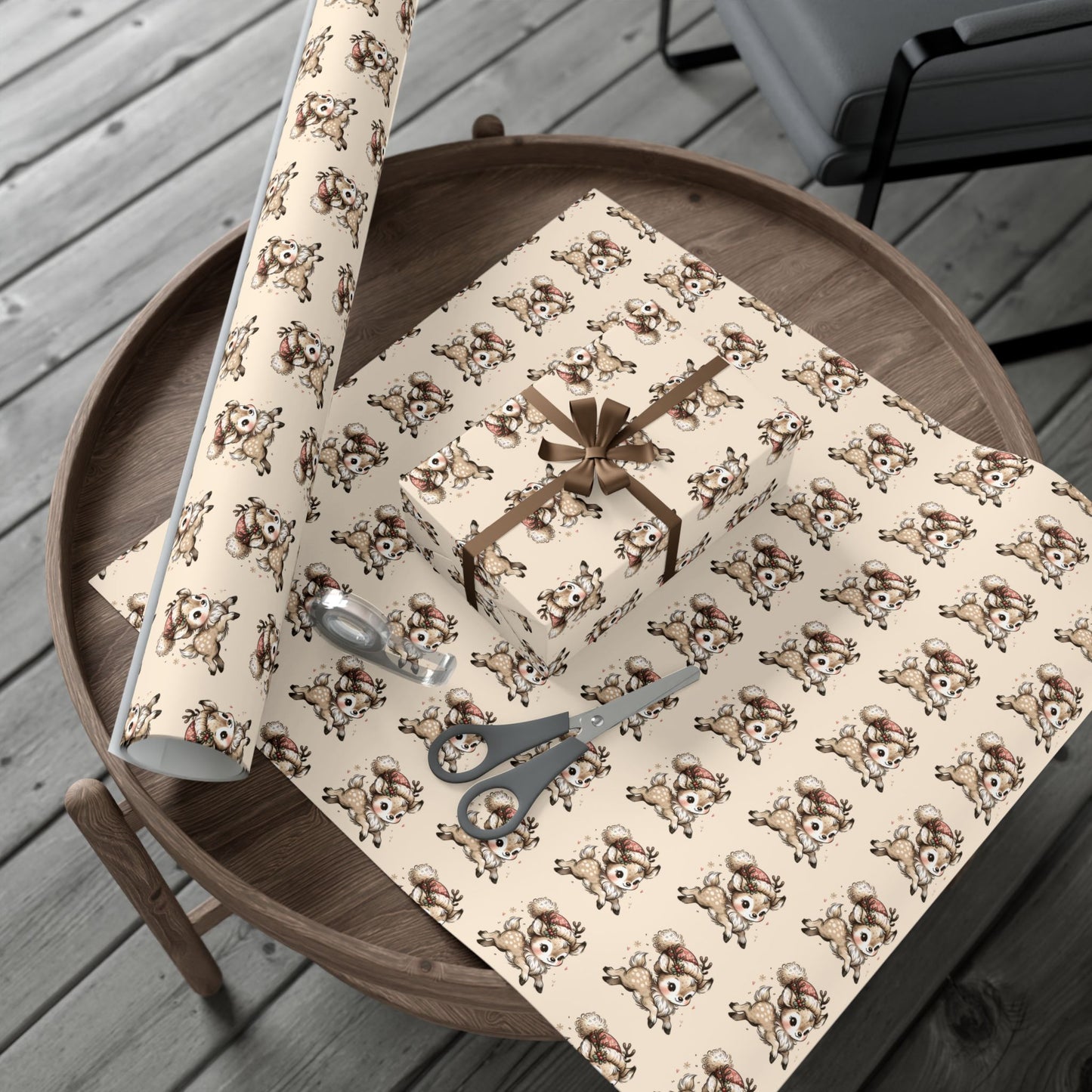 Gift Wrap Paper — Cute Retro Teddy Bear Pattern (Neutral Beige)