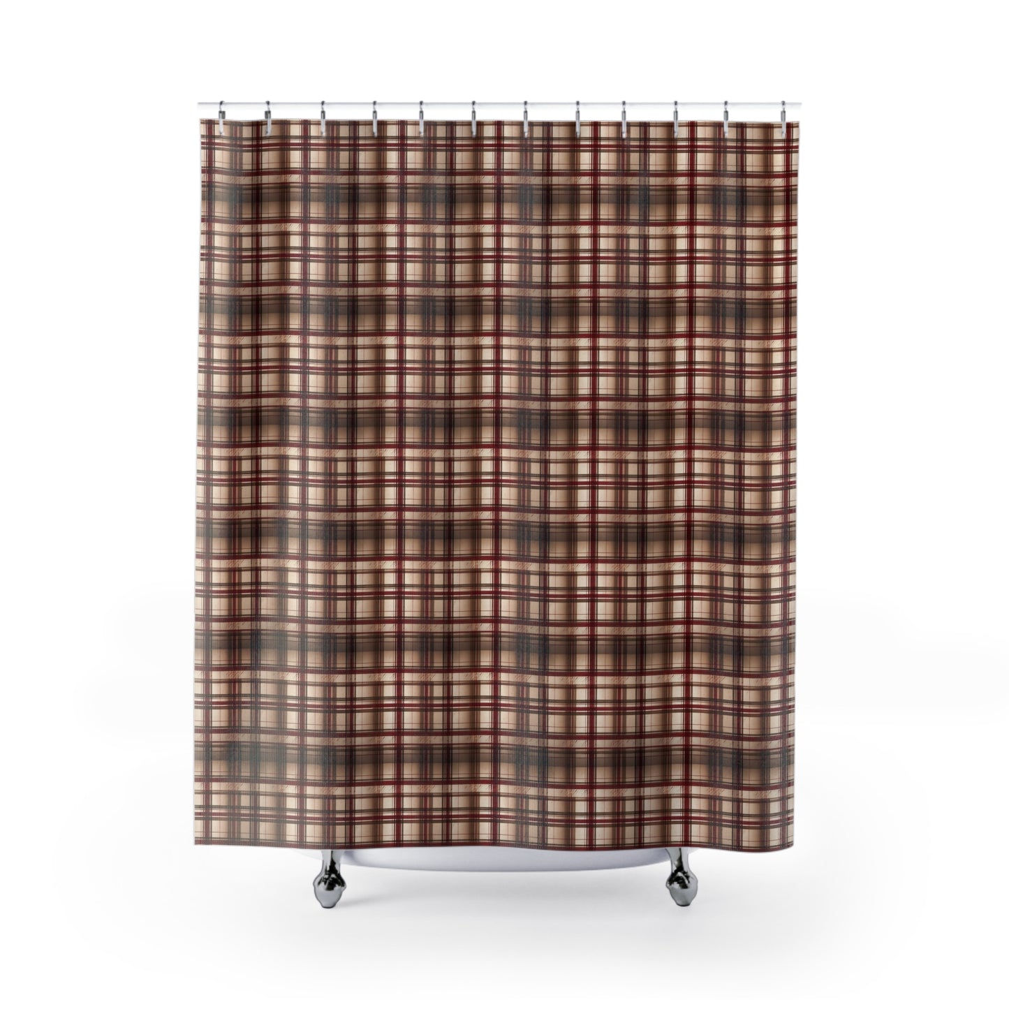 Plaid Shower Curtain — Rustic Brown & Red Tartan Bathroom Decor