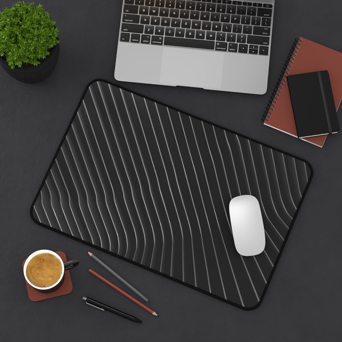 Minimal Black Wave Desk Mat — Modern Gaming & Office Mouse Pad