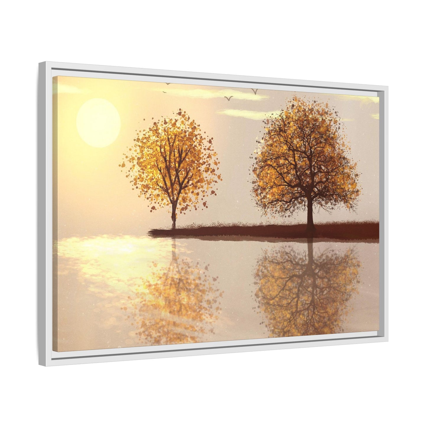 Framed Matte Canvas Wall Art — Golden Autumn Trees Reflection