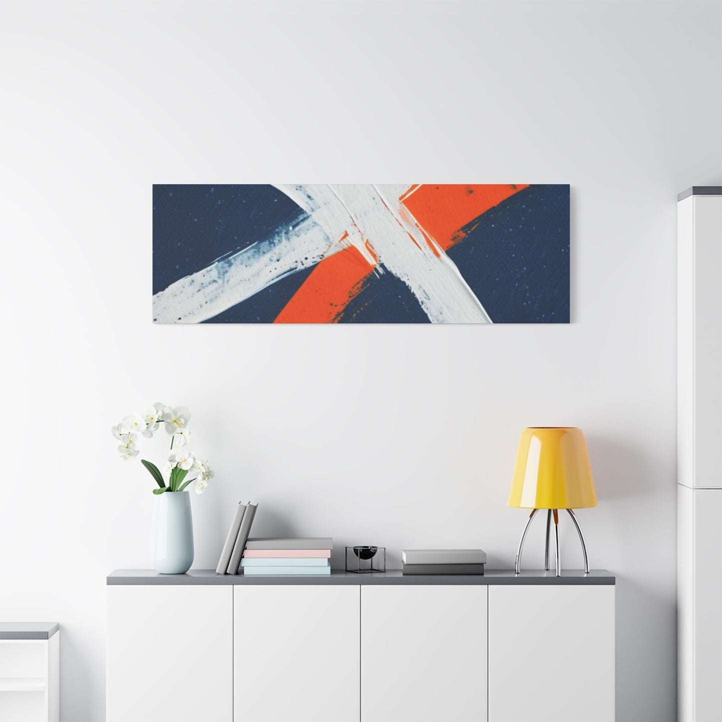 Abstract Navy & Orange Brushstroke Canvas