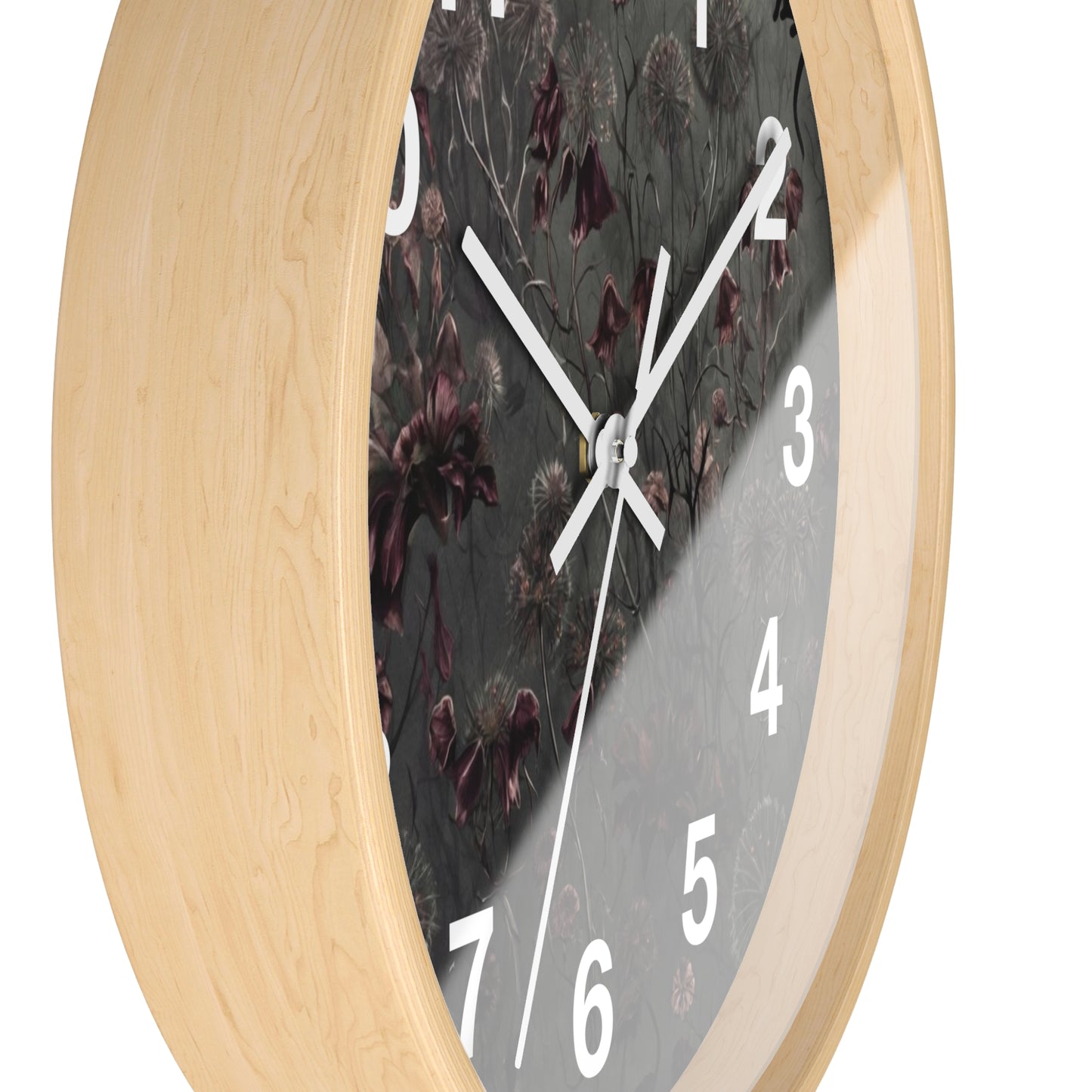 Vintage Dark Floral Wall Clock — Moody Botanical Timepiece with Large Numerals