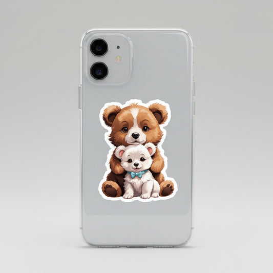 Adorable Bear and Pup Kiss Cut Stickers, Cute Animal Decor, Childrens Party Favors, Laptop Stickers
