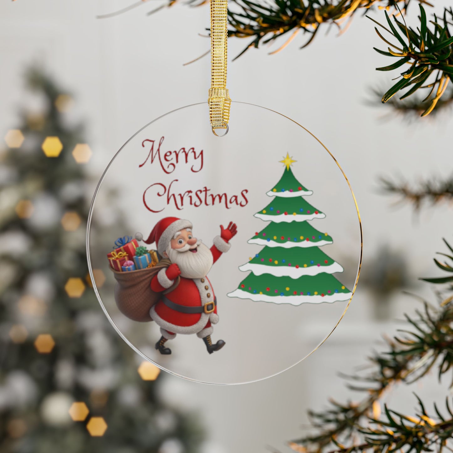 Santa & Christmas Tree Acrylic Ornament — Festive Holiday Decoration