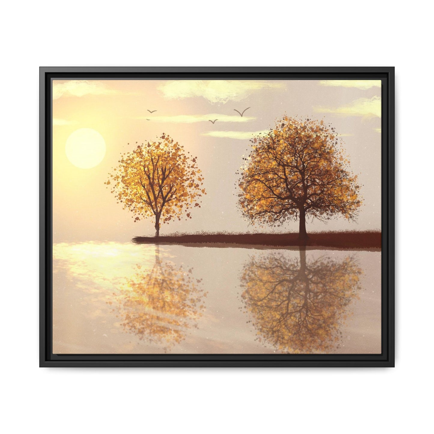 Framed Matte Canvas Wall Art — Golden Autumn Trees Reflection