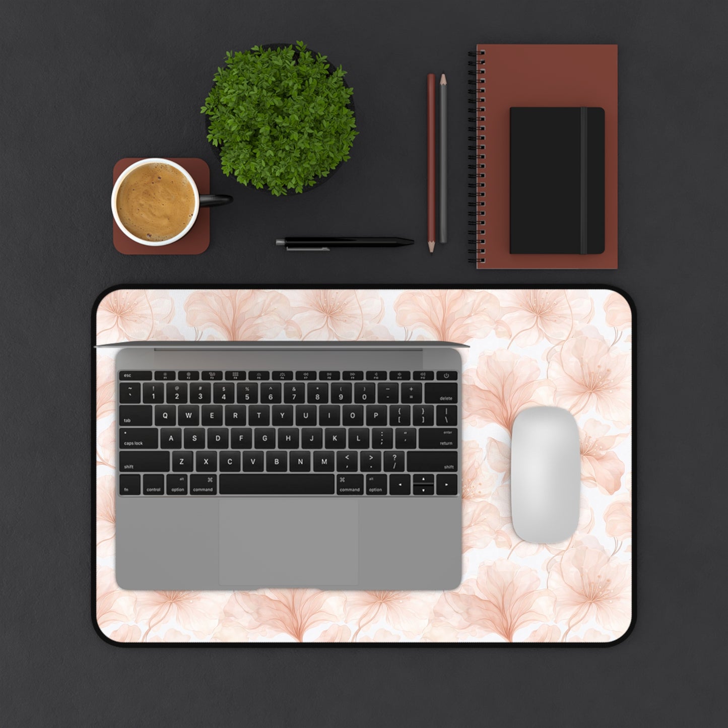 Blush Floral Desk Mat — Soft Pink Ginkgo Leaf Mouse Pad