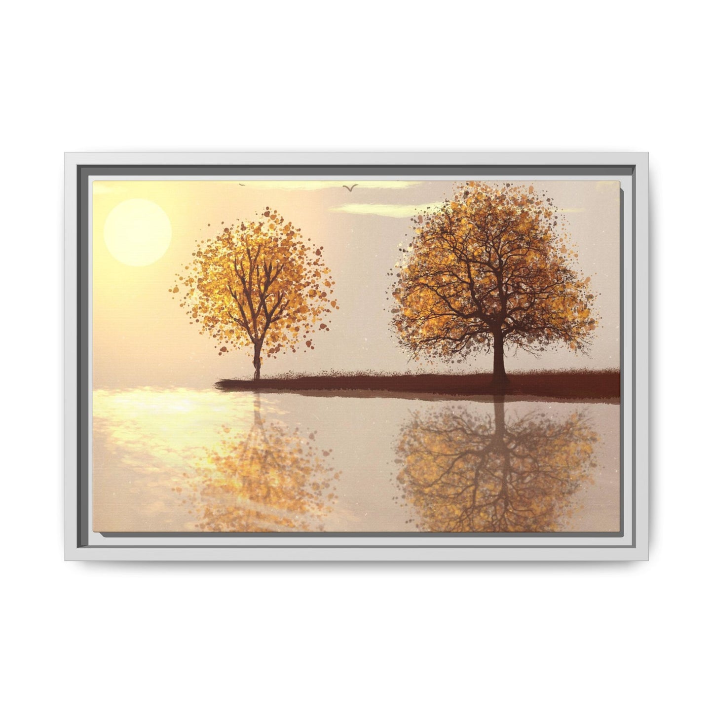 Framed Matte Canvas Wall Art — Golden Autumn Trees Reflection