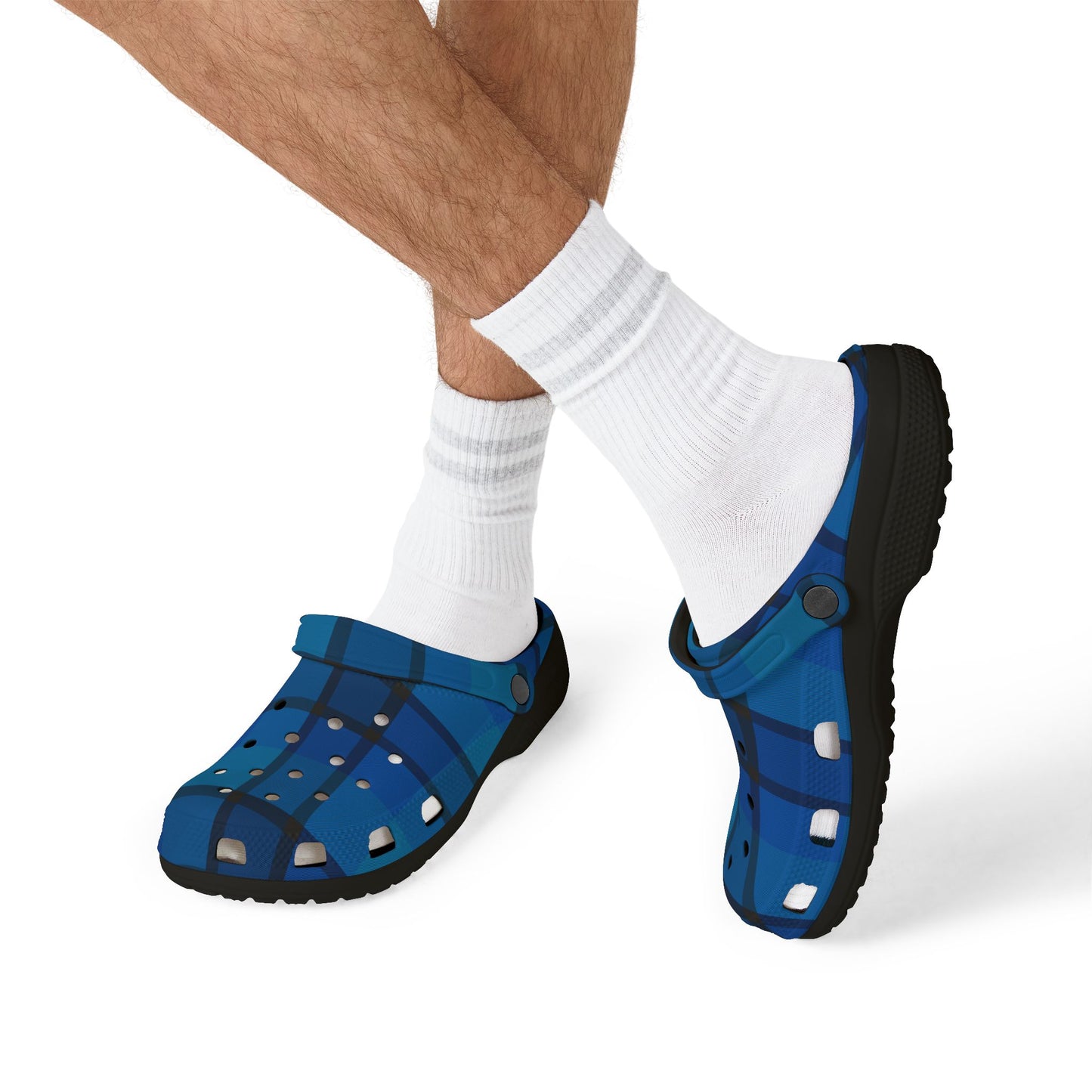 Blue Plaid EVA Foam Clogs — Lightweight Waterproof Garden Shoes