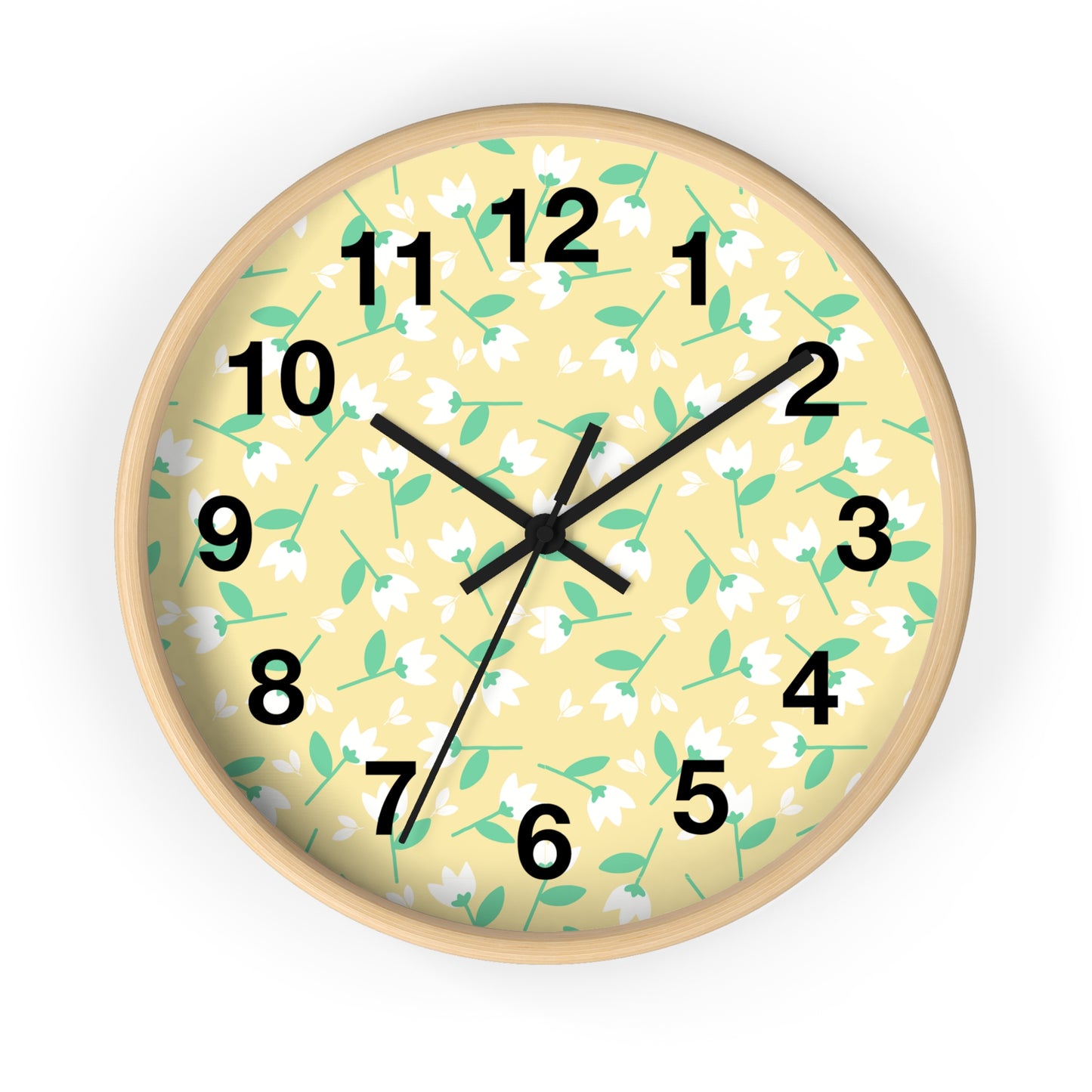 Floral Yellow Wall Clock, Home Decor, Gift for Her, Spring Vibes, Kitchen Accessory, Mother's Day Gift