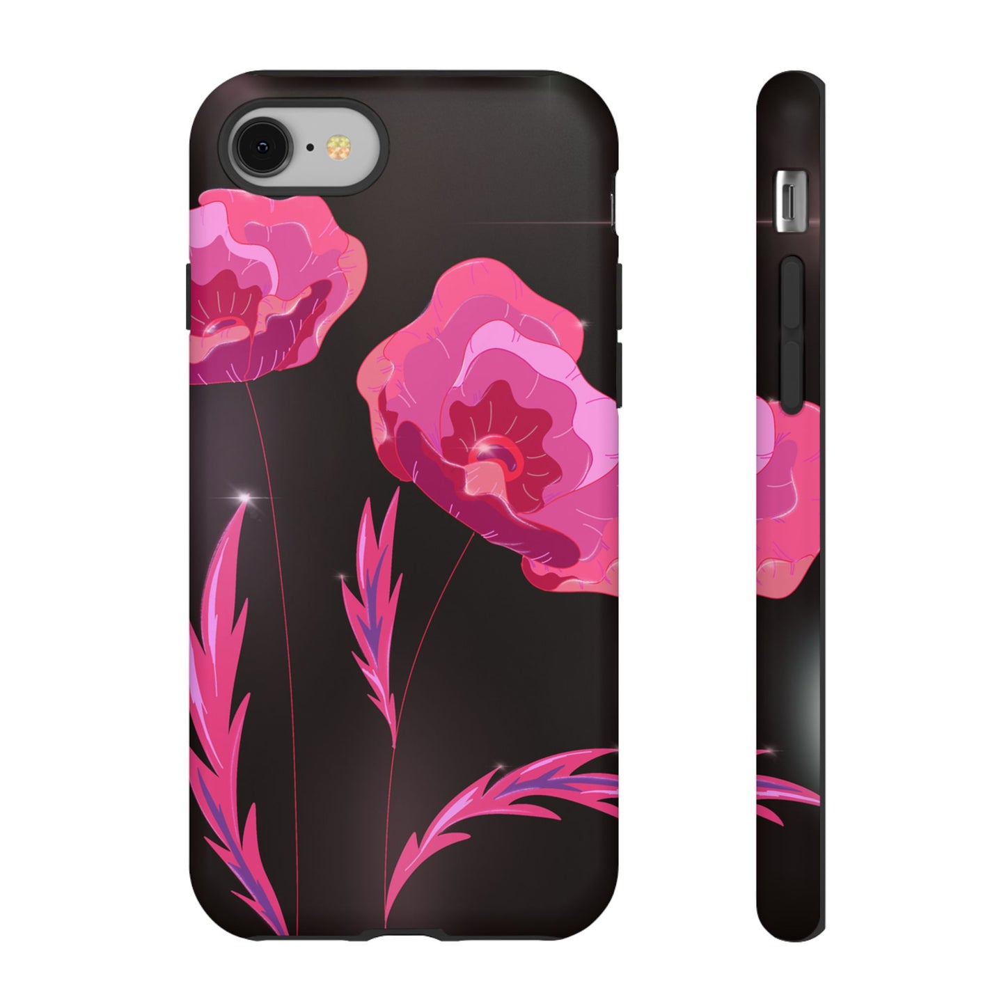Floral iPhone Case | Tough Cases with Pink Poppy Design, Elegant Flower Phone Cover, Gift for Her, Spring Accessories, Chic Tech