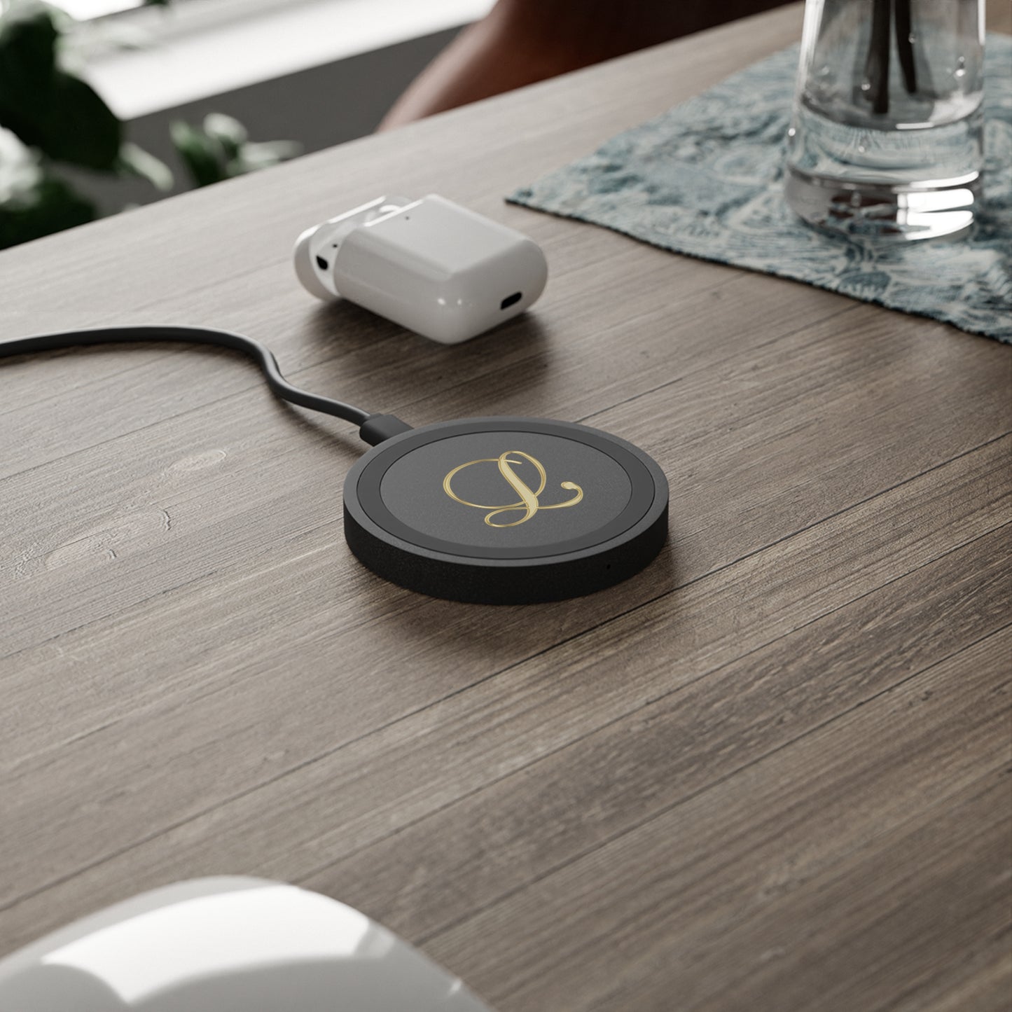 Monogram L Gold Wireless Charging Pad — Personalized Initial Phone Charger