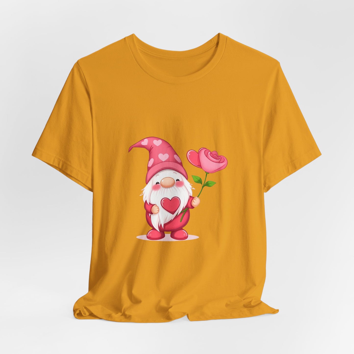 Valentine Gnome T‑Shirt — Cute Pink Gnome Holding Rose Tee