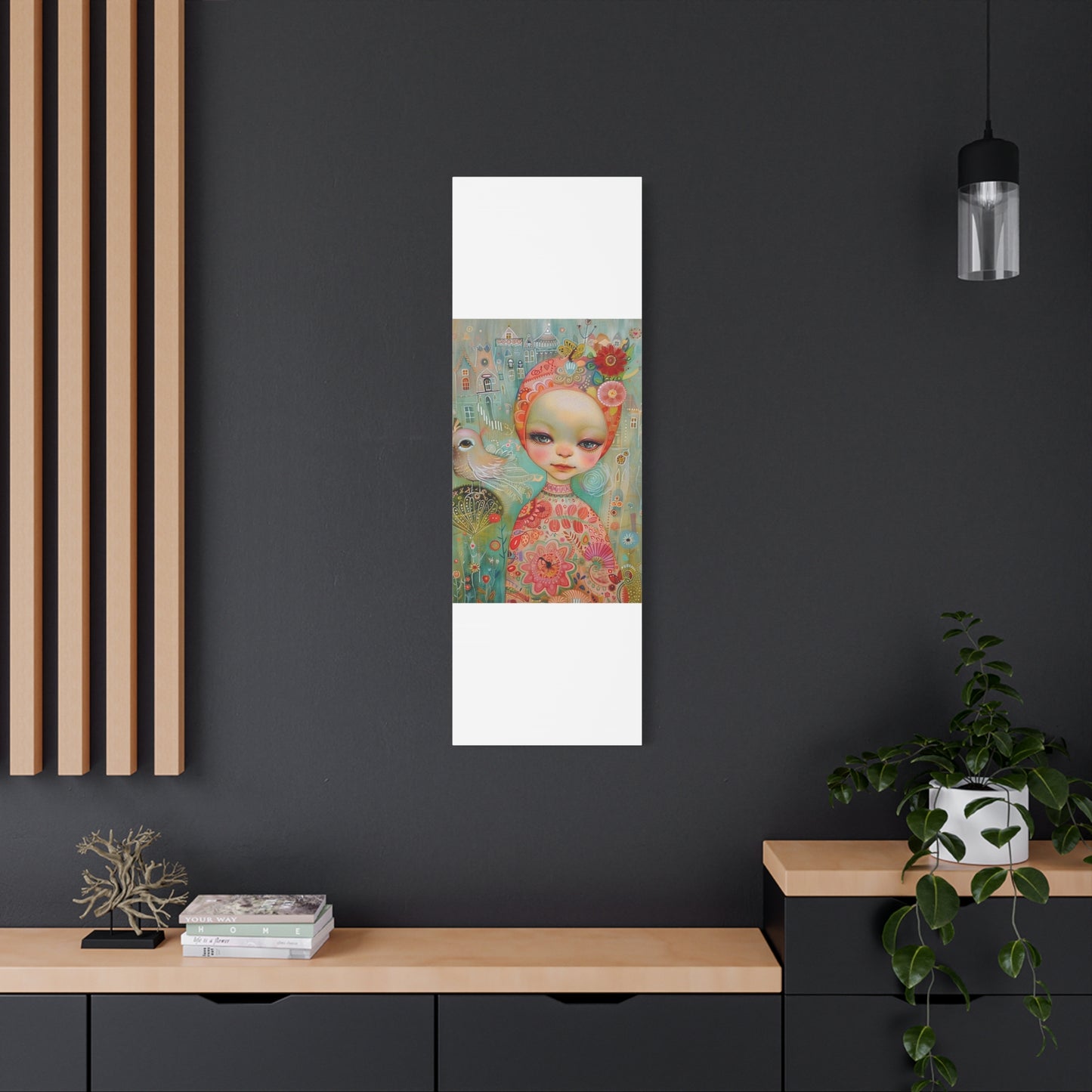Whimsical Girl & Bird Matte Canvas Wall Art — Stretched Decorative Painting