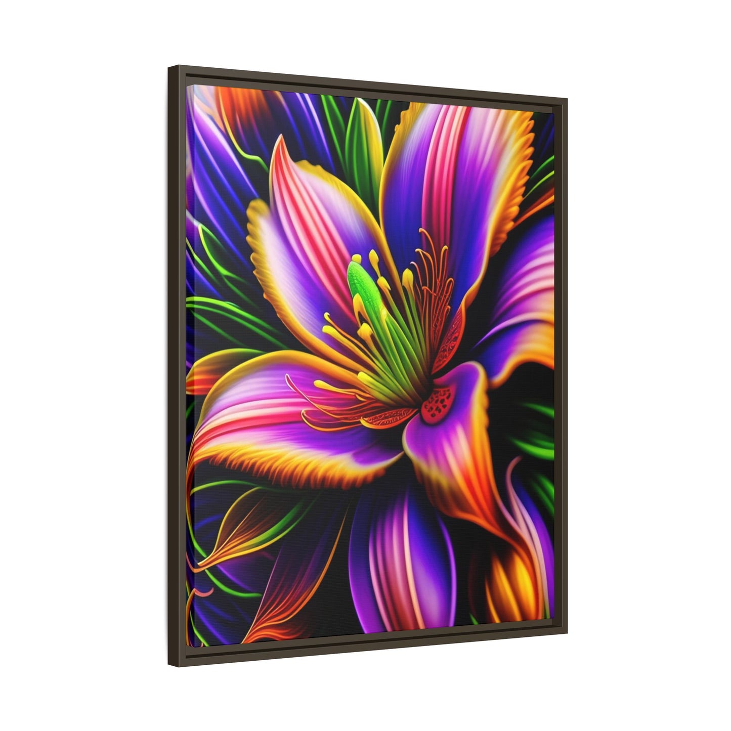 Vibrant Neon Floral Matte Canvas Print — Framed Wall Art