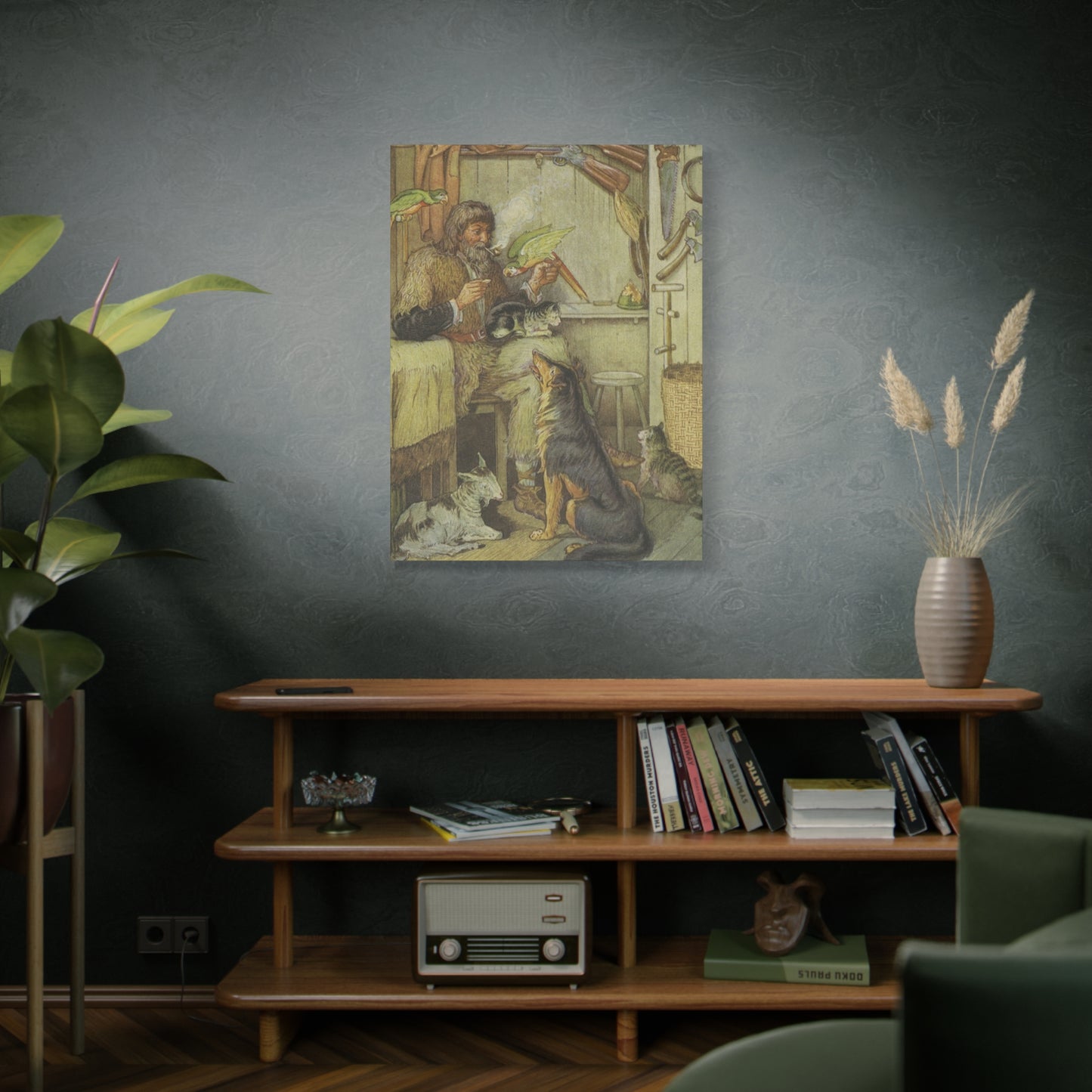 Vintage Cottage Animal Illustration Matte Canvas Print