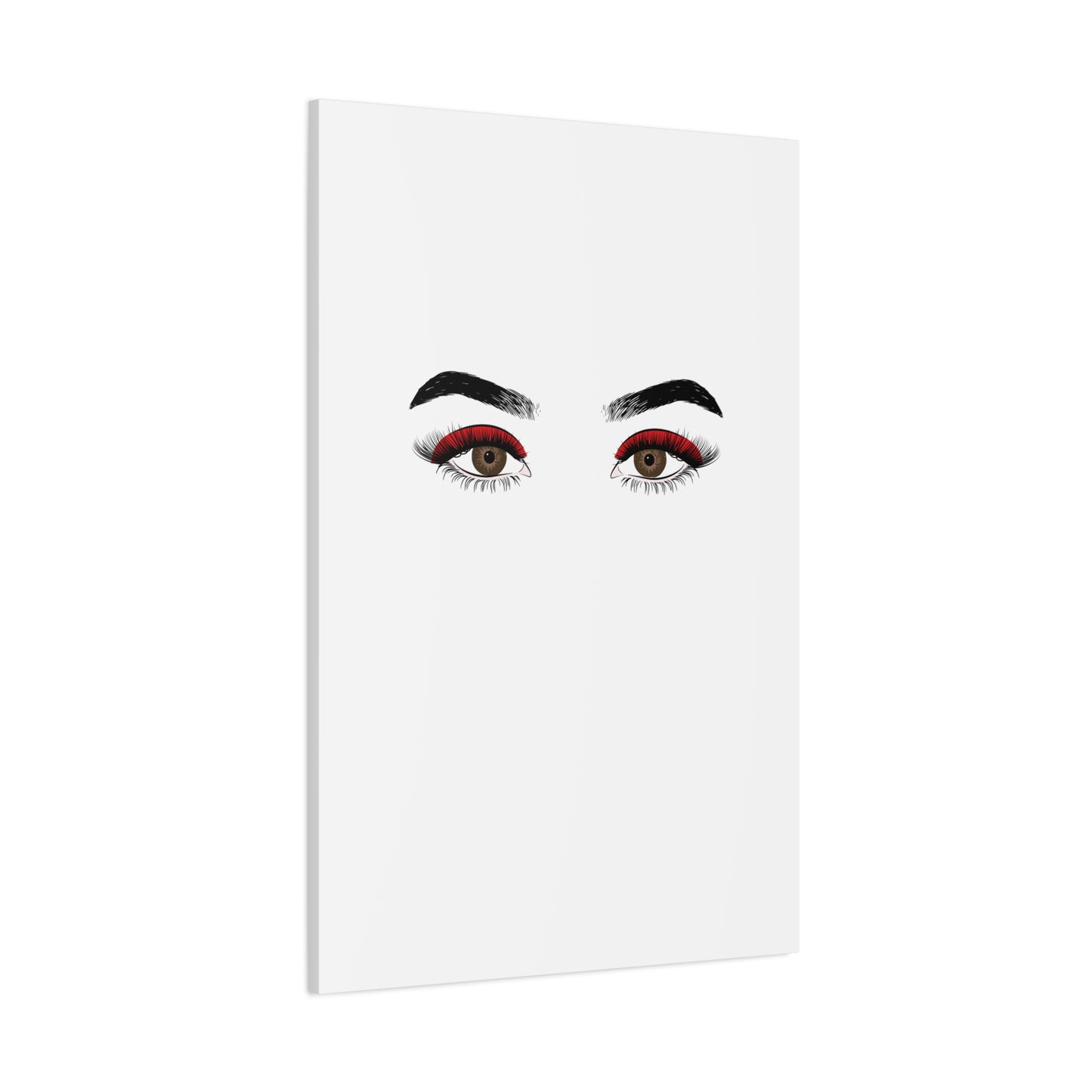 Glam Eyes Matte Canvas Wall Art — Brown Eyes with Red Lashes