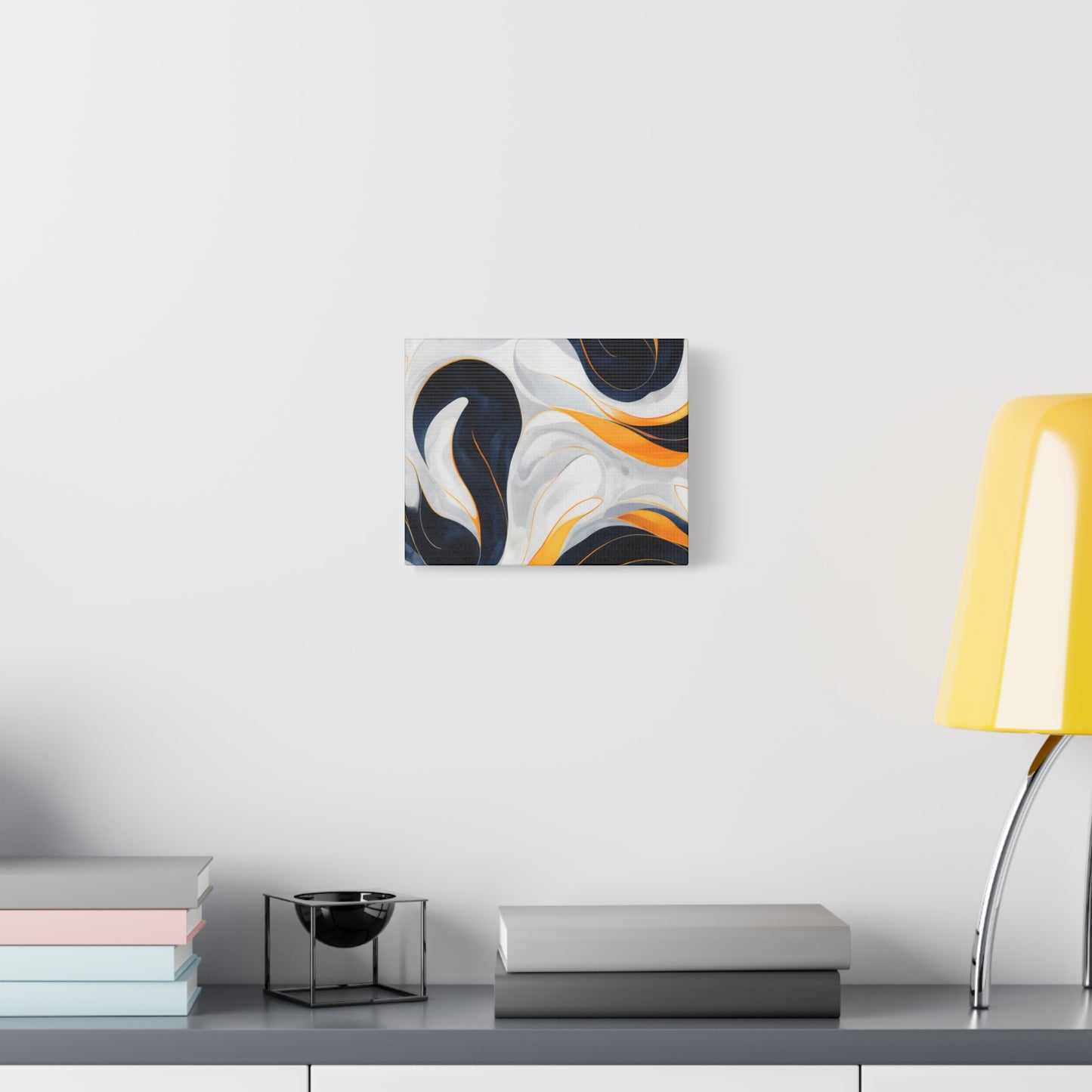 Abstract Fluid Art Matte Canvas Print — Navy, Gold & White Stretched Wall Art