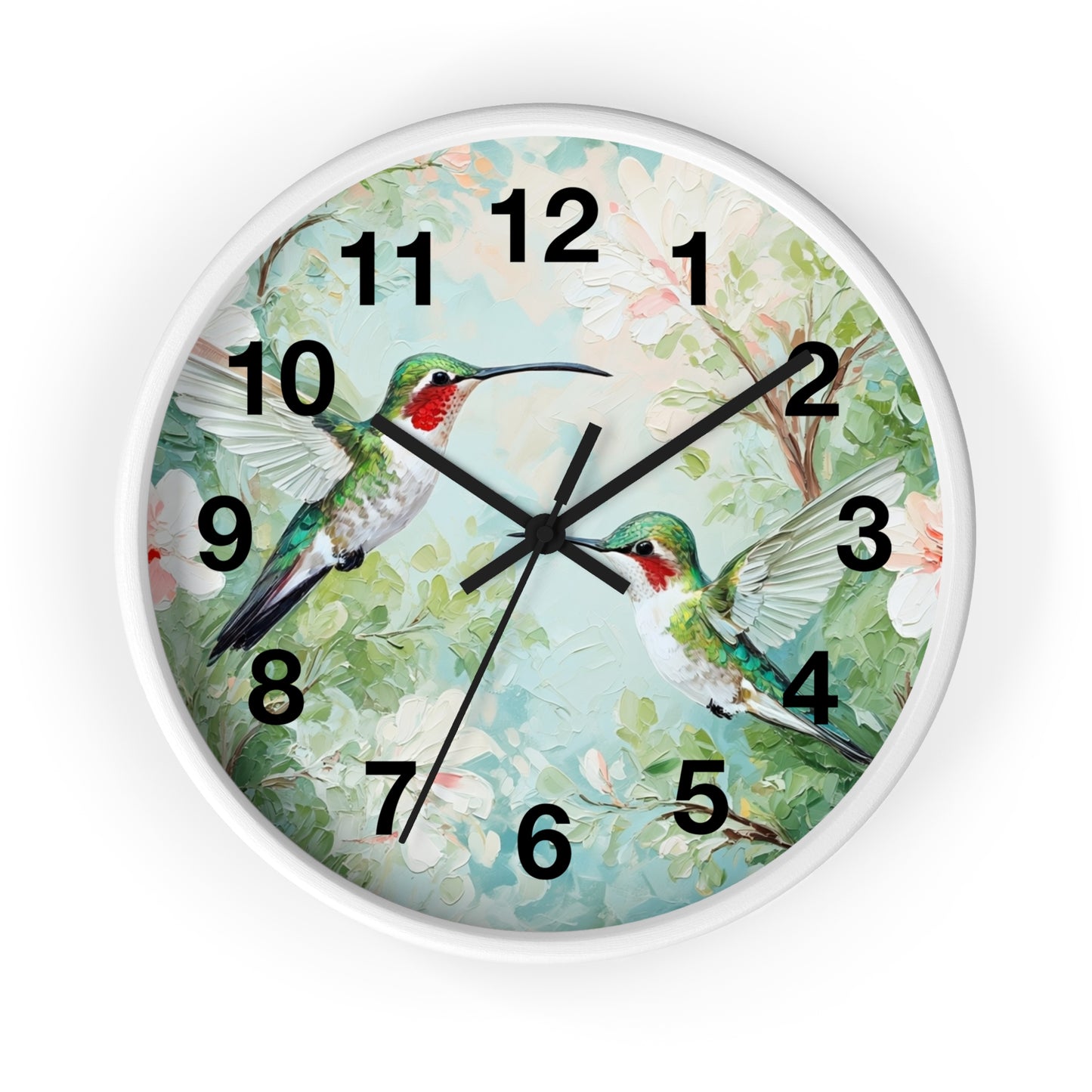 Ruby-throated Hummingbirds Wall Clock | Floral Nature Decor