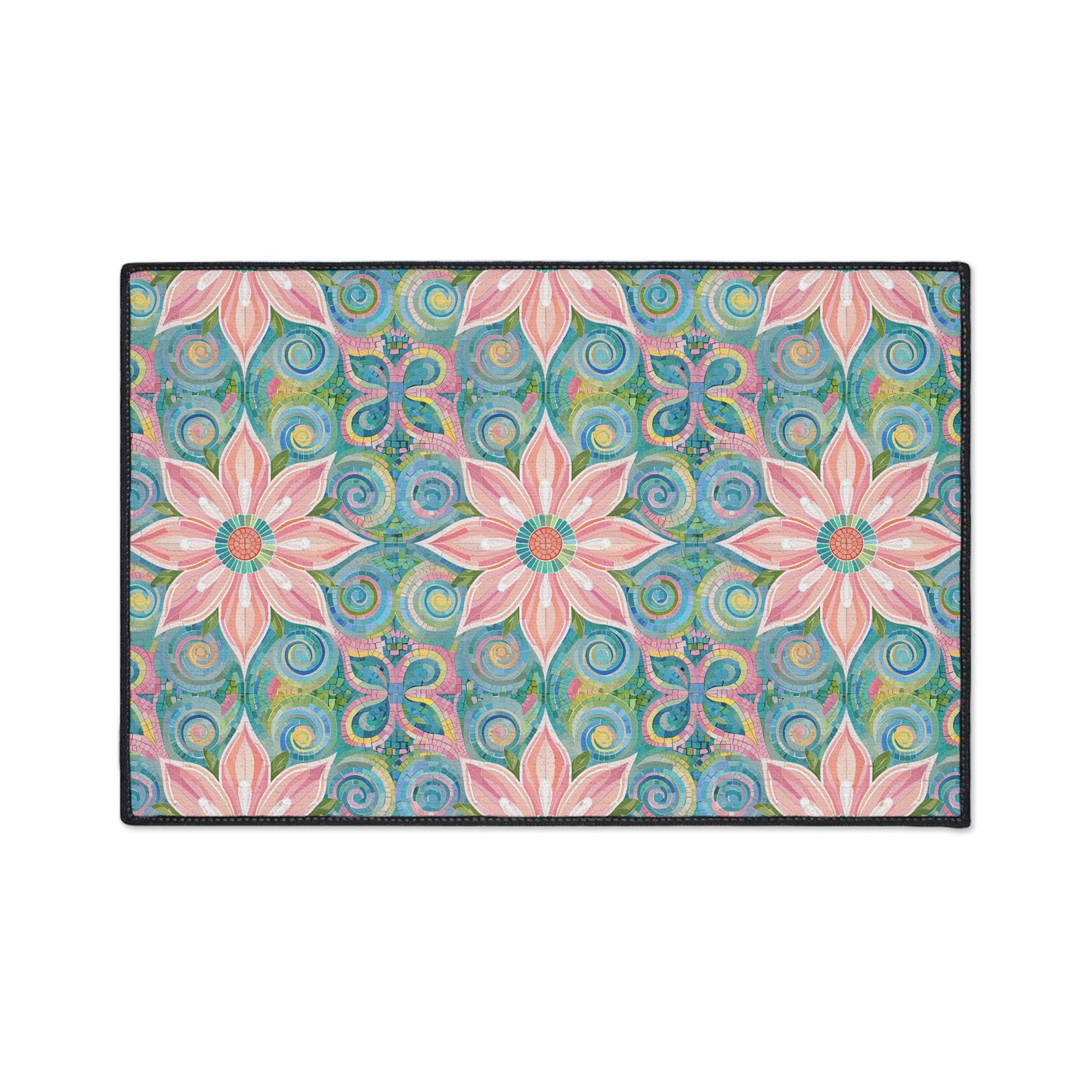 Floral Kaleidoscope Heavy-Duty Floor Mat — Pink Petal Outdoor/Entry Rug