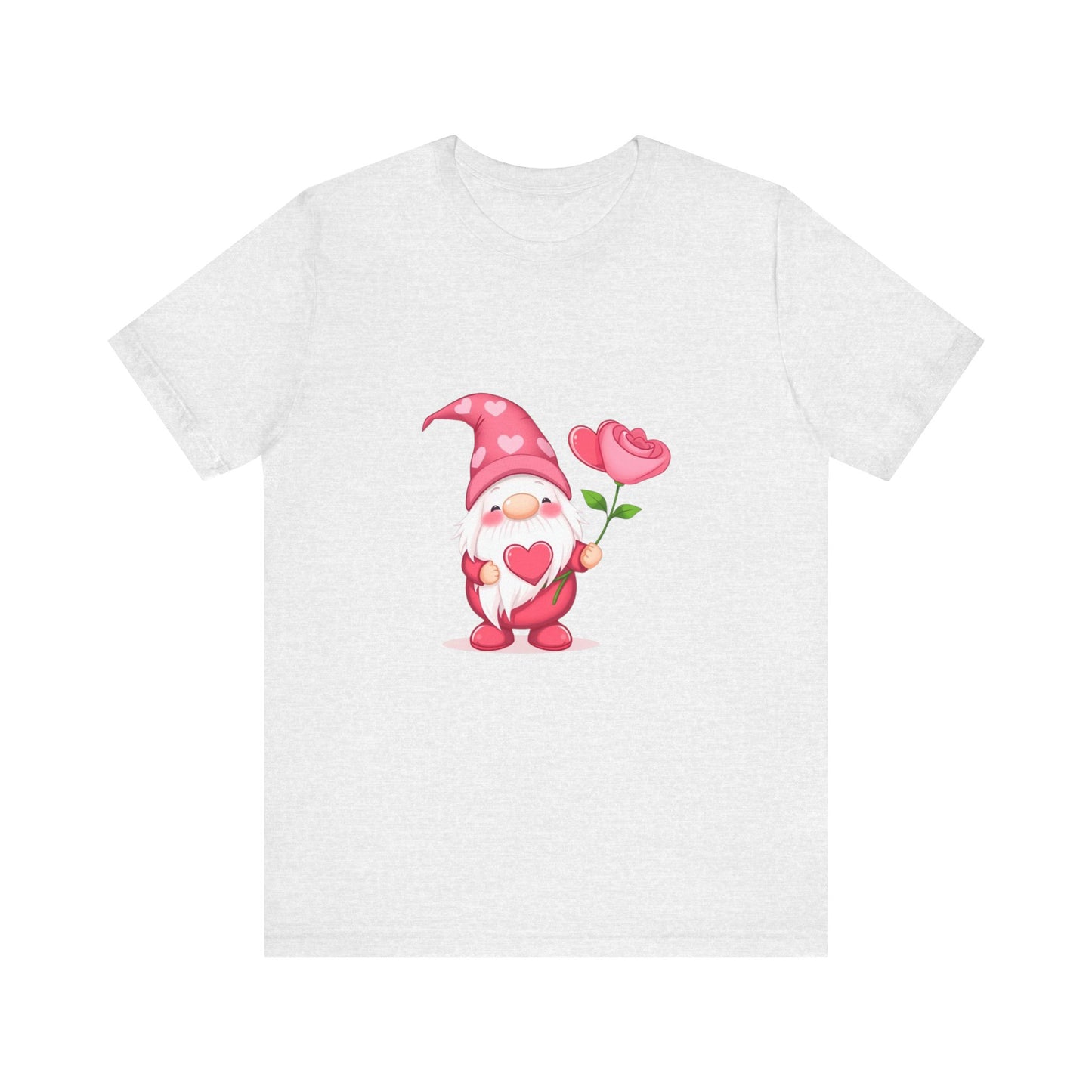 Valentine Gnome T‑Shirt — Cute Pink Gnome Holding Rose Tee