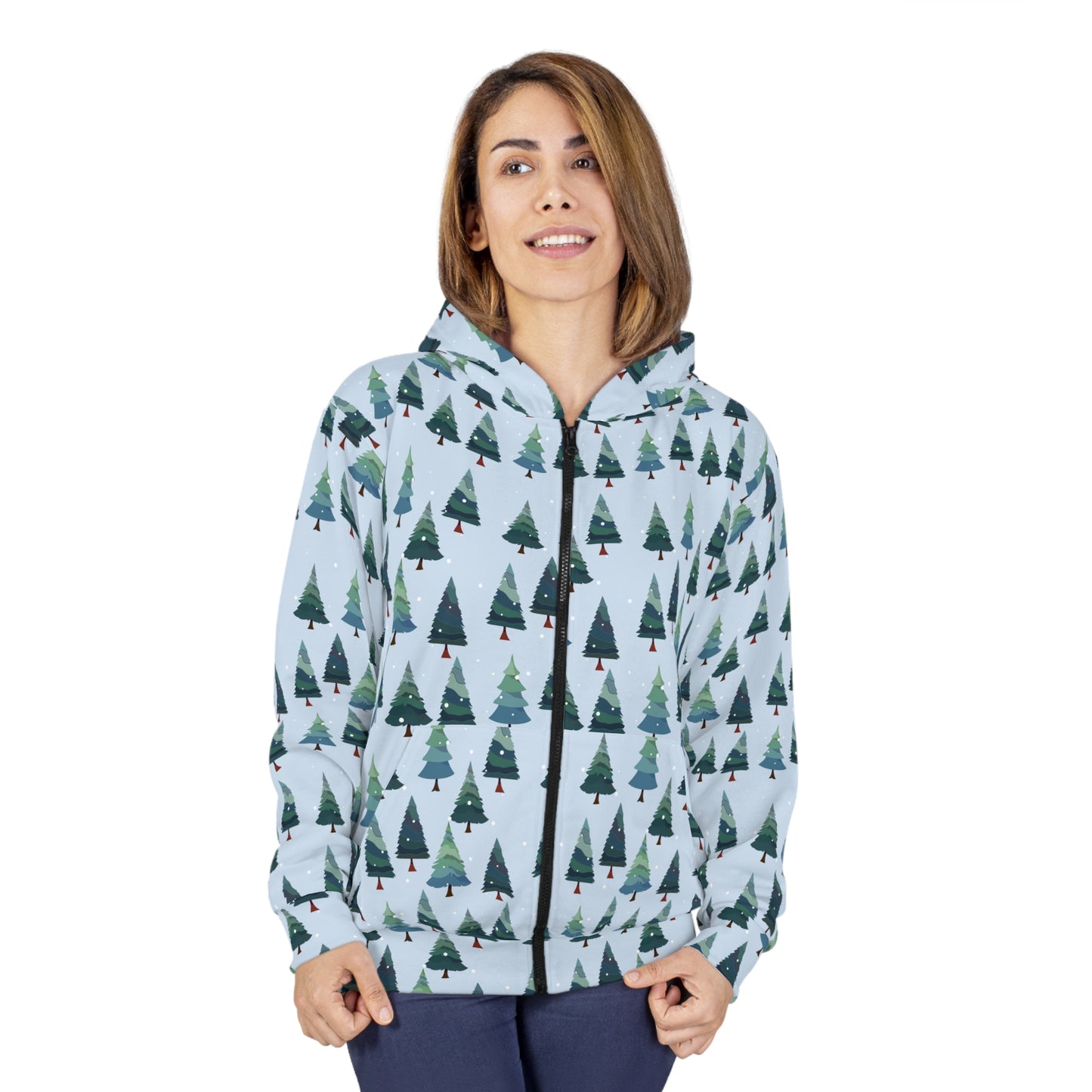 Cozy Forest Hoodie, Unisex Zip Hoodie, Tree Design, Winter Fashion, Christmas Gift, Outdoor Adventure Wear
