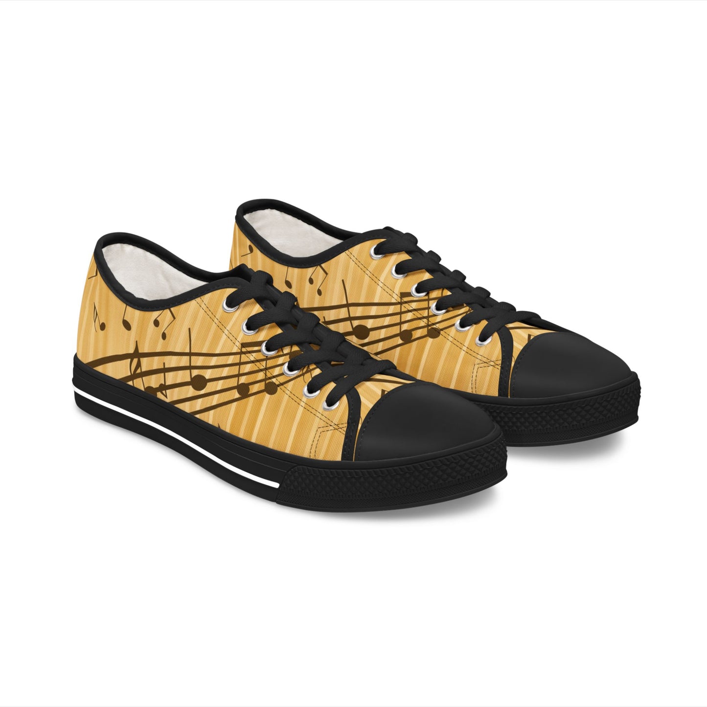 Music Notes Low Top Sneakers — Gold Staff & Notes Casual Canvas Shoes
