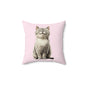 Smiling Cat Throw Pillow — Cute Grey Kitten on Pink Decorative Pillow