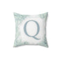 Monogram Q Floral Throw Pillow — Soft Mint Initial Accent Pillow