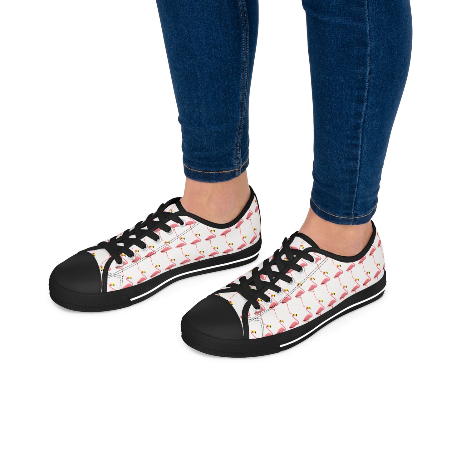 Low Top Sneakers — Pink Flamingo Pattern Casual Canvas Shoes
