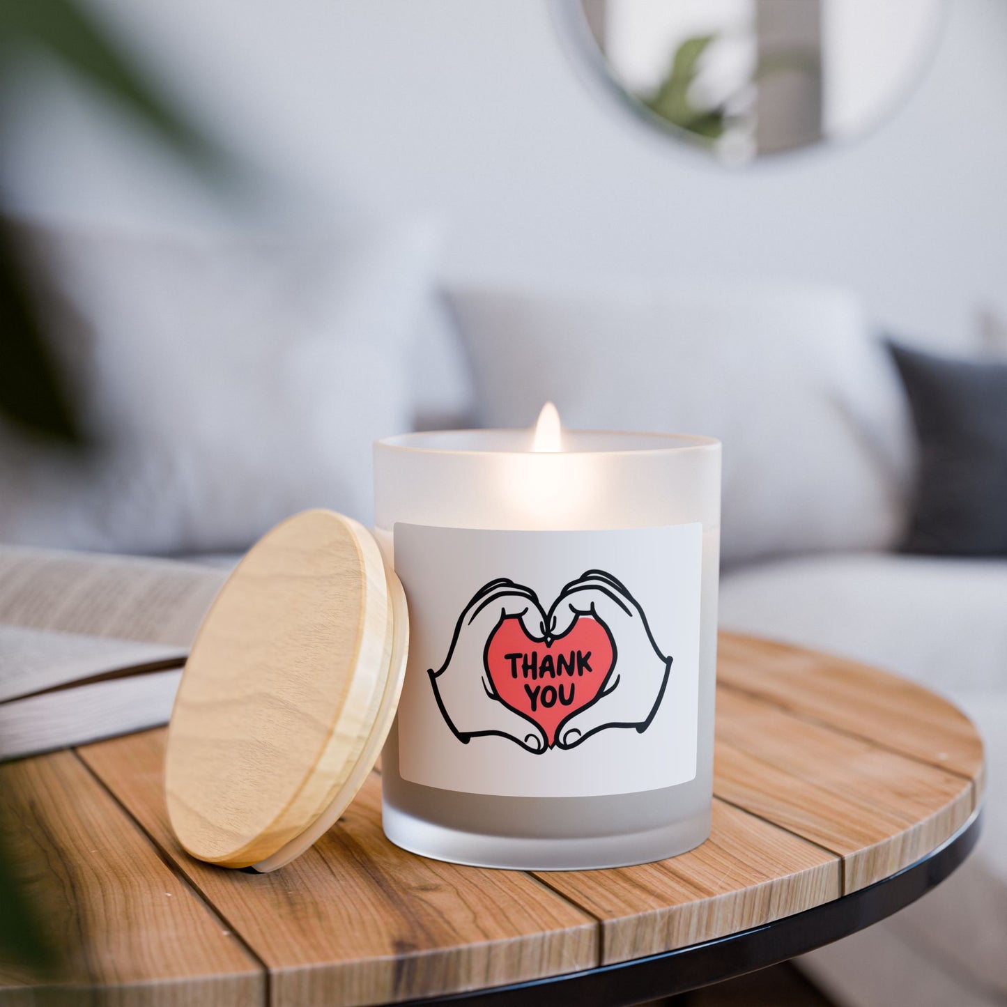 Thank You Heart Frosted Glass Candle — 11 oz Scented Gift
