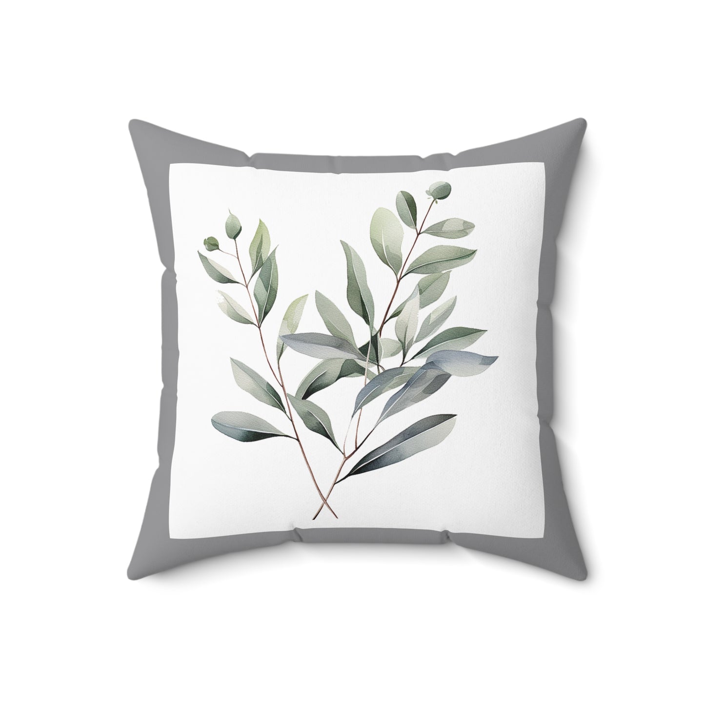 Botanical Eucalyptus Throw Pillow — Watercolor Greenery Accent Pillow