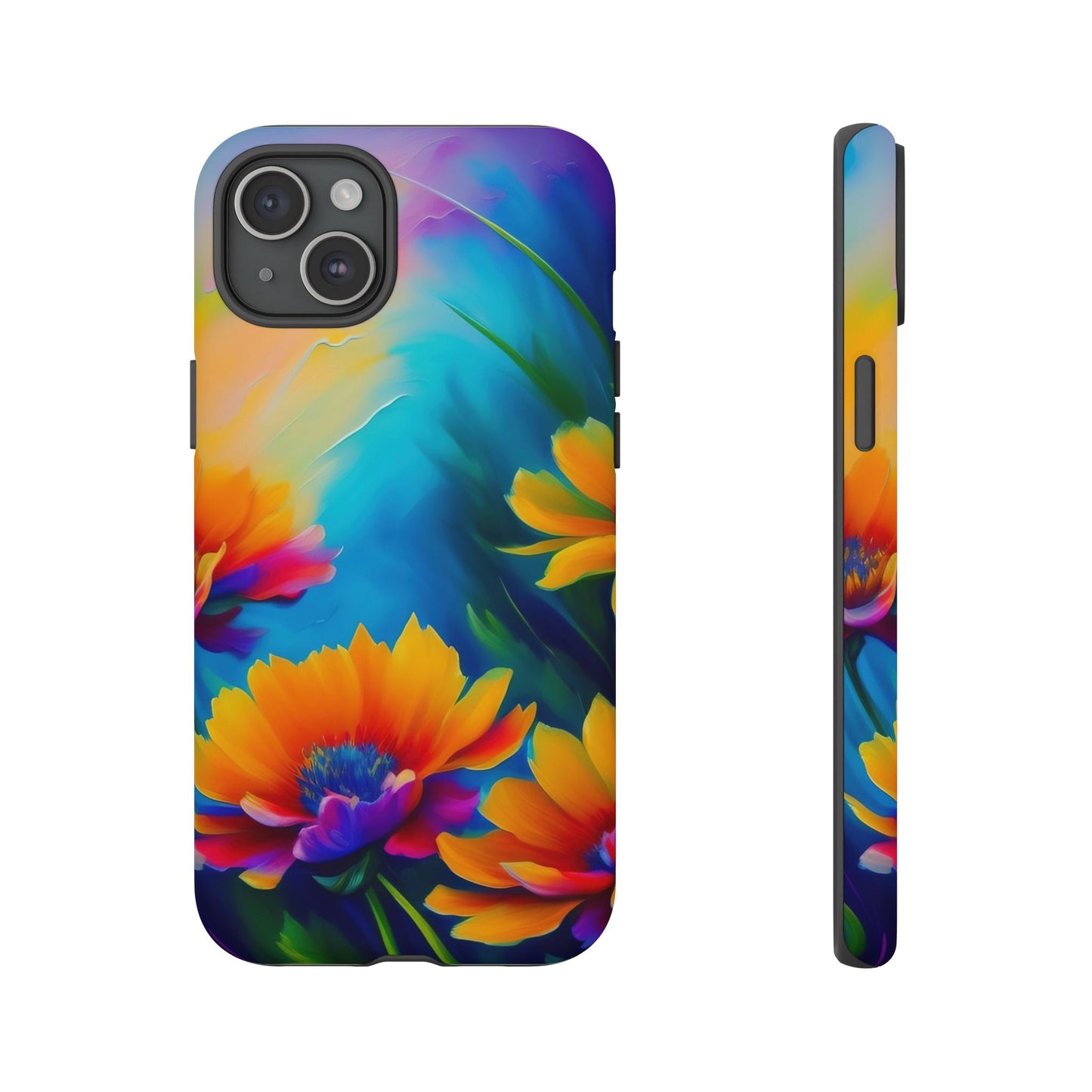 Floral Sunset Tough Phone Case — Vibrant Watercolor Flowers Protective Cover