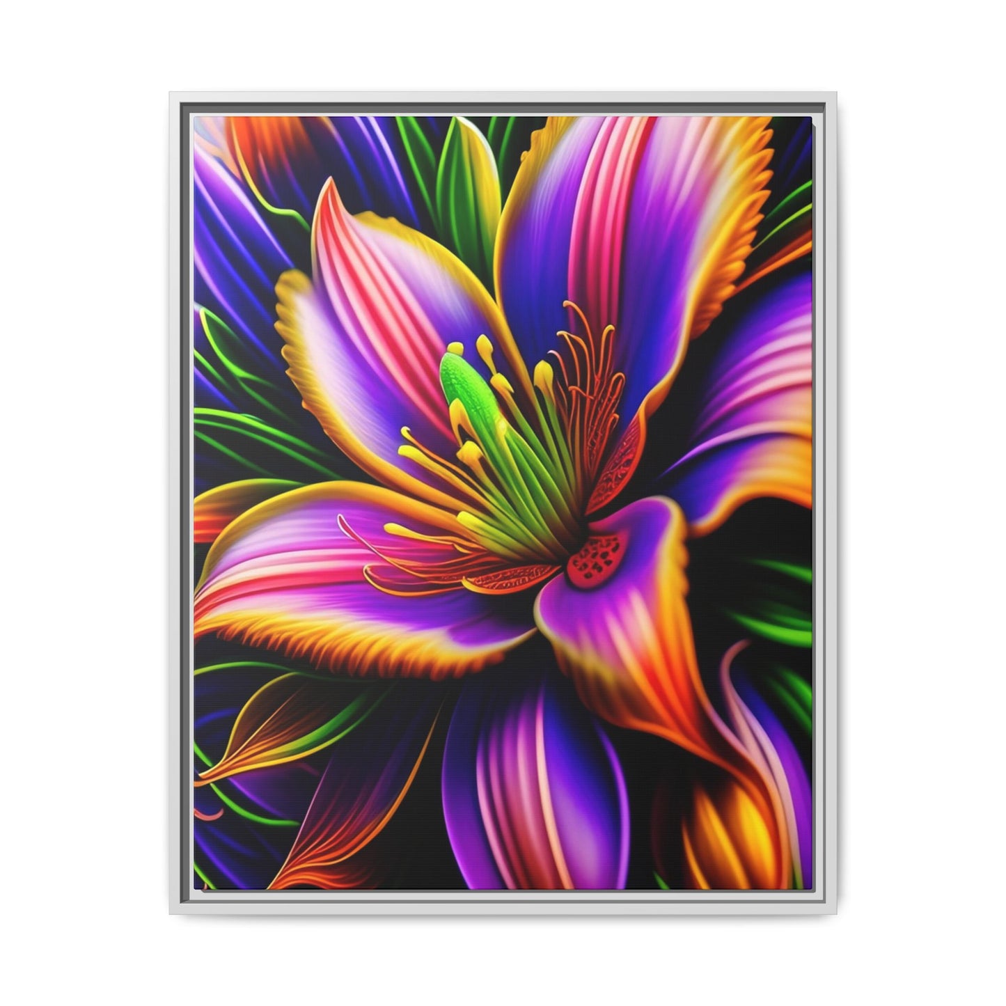 Vibrant Neon Floral Matte Canvas Print — Framed Wall Art