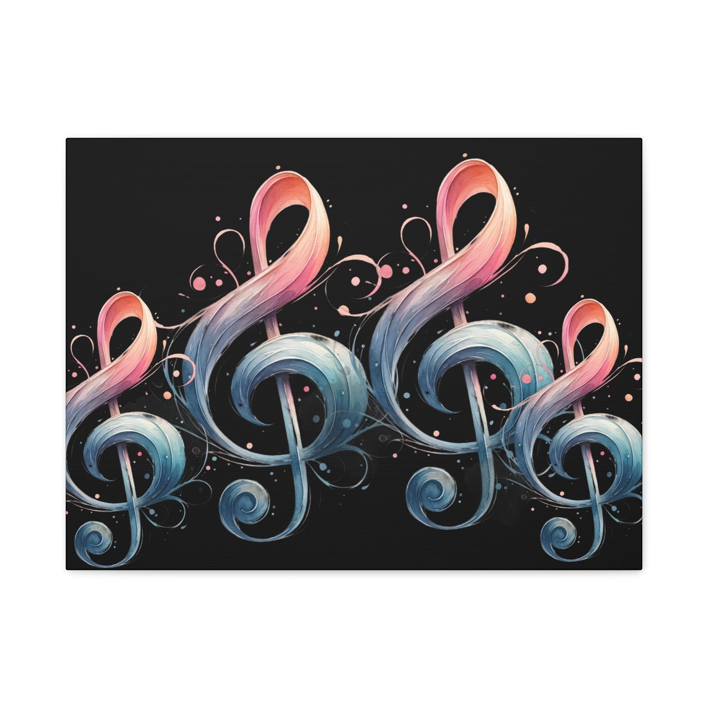 Musical Treble Clef Canvas Wall Art — Pastel Ribbon Notes on Black